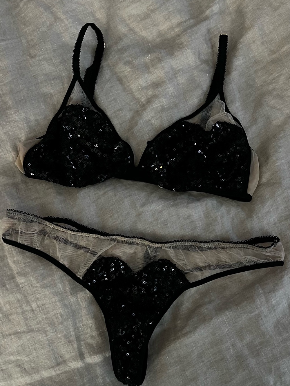 VS Vintage Sequin Mesh Bra & Thong Set NWT
